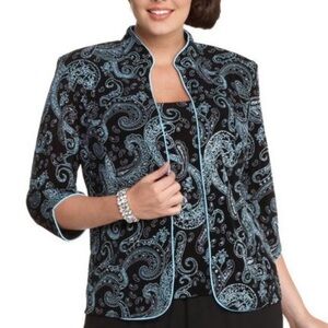 Alex Evenings‎ Glitter Paisley Blue Black Evening Jacket Large